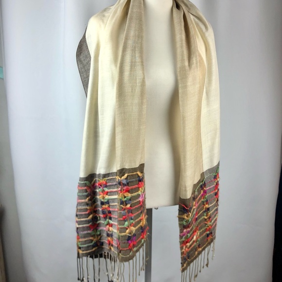 Woven Pashmina & Neutral Striped Scarf Bundle - Picture 11 of 16